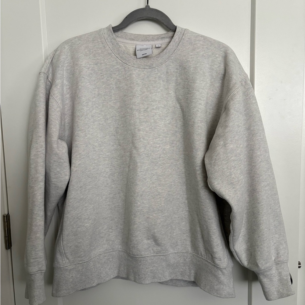 Aritzia Cozy Sweatfleece Boyfriend Crew Sweatshirt Heather Cloud White